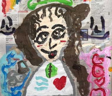 Painting on newspaper of a child 