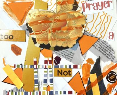 Collage of bright pieces of orange paper