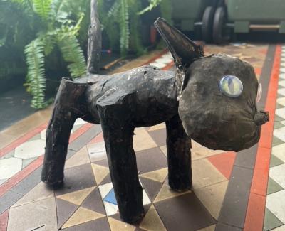 Paper mache black cat