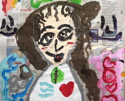 Painting on newspaper of a child 