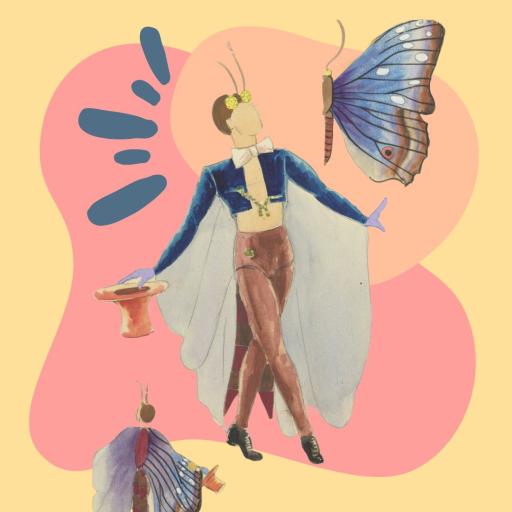 A person in a butterfly wing costume