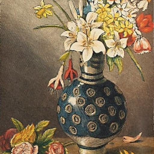 An artwork showing a vase of flowers