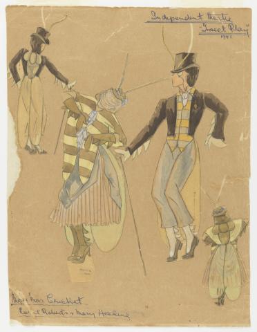 A drawing of two people in costumes
