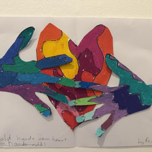 Artwork of hands reaching over a heart