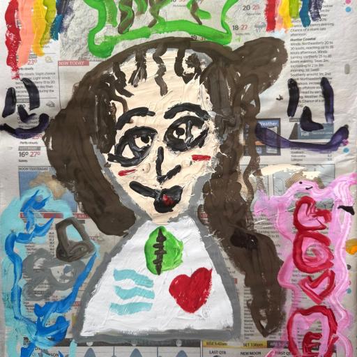Painting on newspaper of a child 